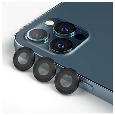Защитное стекло Blueo Camera ARMOR lens (алюмин. кромка, 3 шт) 0.26 мм для камеры iPhone 12 Pro, цвет Черный (NPB27-12Pro-BLK)