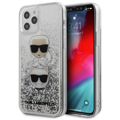 Чехол CG Mobile Karl Lagerfeld Liquid glitter Karl and Choupette heads Hard для iPhone 12 Pro Max, цвет Серебристый (KLHCP12LKCGLSL)