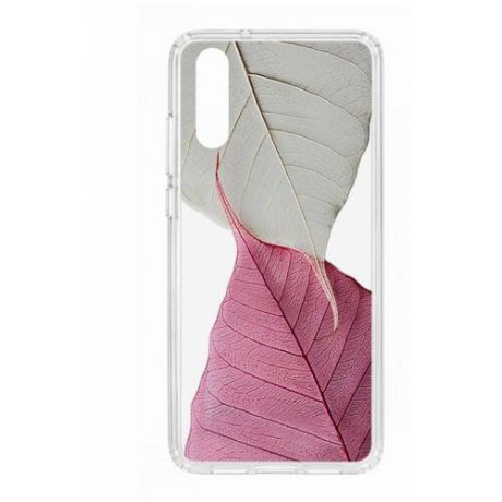 Чехол на Huawei P20 Kruche Print Pink and white/накладка/с рисунком/прозрачный/защита камеры/бампер/противоударный/силиконовый