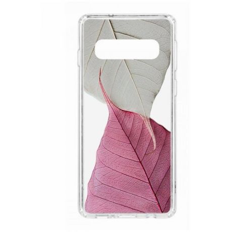 Чехол на Samsung Galaxy S10 Kruche Print Pink and white/накладка/с рисунком/прозрачный/защита камеры/бампер/противоударный/силиконовый