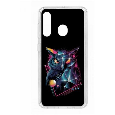 Чехол на Samsung Galaxy A60 2019 Kruche Print Retro Owl/накладка/с рисунком/прозрачный/защита камеры/бампер/противоударный/силиконовый