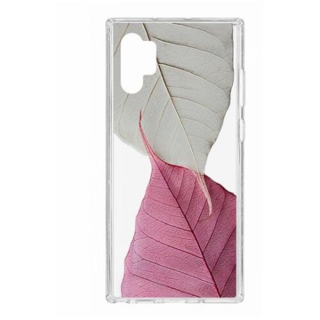 Чехол на Samsung Galaxy Note 10+ Kruche Print Pink and white/накладка/с рисунком/прозрачный/защита камеры/бампер/противоударный/силиконовый