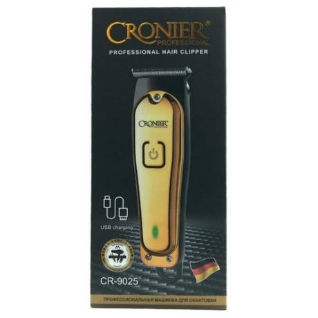 Профессиональная машинка для стрижки волос, триммер, бритва, индикатор заряда, USB разъем, CR-9025, цвет черно-золотой, подарок для мужа и мужчины