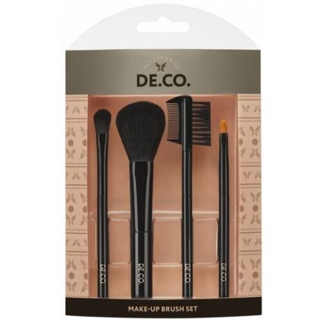 Набор мини-кистей для макияжа `DECO.` 4 шт (для пудры и румян, теней, губ, бровей и ресниц)