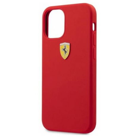 Силиконовый чехол-накладка для iPhone 12 mini Ferrari On-track Liquid silicone with Strap and metal logo Hard, черный