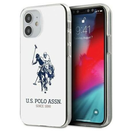 Пластиковый чехол-накладка для iPhone 12 mini U.S. Polo Assn. PC/TPU Shiny Double horse Hard, белый (USHCP12STPUHRWH)
