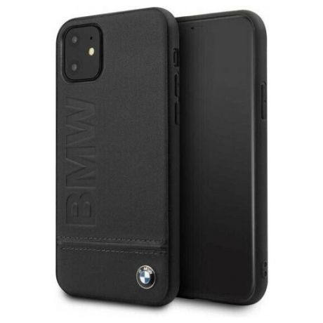 Кожаный чехол-накладка для iPhone 11 BMW Signature Logo imprint Hard Leather, черный (BMHCN61LLSB)