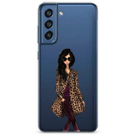 Силиконовый чехол "Девушка в леопардовой шубе" на Samsung Galaxy S21 FE / Самсунг Галакси S21 FE