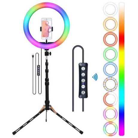 Селфи-кольцо RGB Selfie Ring Light 30 см, пульт управления на проводе, кольцевая лампа Multicolor