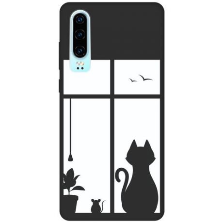 RE:PA Чехол - накладка Soft Sense для Huawei P30 с 3D принтом "Cat and Mouse" черный