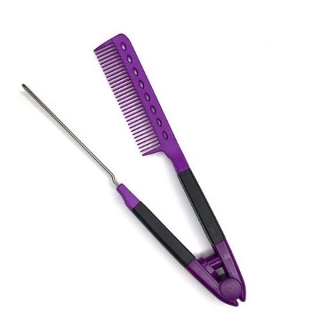 Gera Professional, Расческа-выпрямитель для волос с металлическим зажимом, фиолетовая