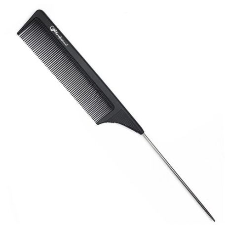 Gera Professional, Расческа карбоновая для стрижки волос GPR00305, металлический хвостик, цвет черный