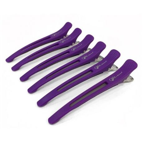 Gera Professional, Зажим с резинкой цвет фиолетовый, 6 штуки в упаковке