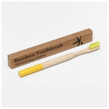 Бамбуковая зубная щетка средней жесткости в футляре из бамбука, 18х2х2, микс цветов