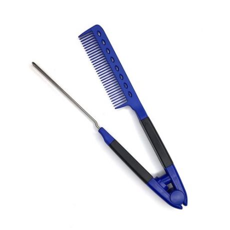 Gera Professional, Расческа- выпрямитель для волос с металлическим зажимом, синяя