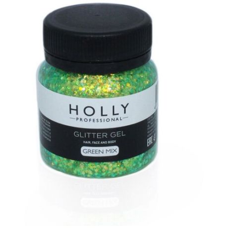 Декоративный гель для волос, лица и тела GLITTER GEL Holly Professional, Green Mix, 50 мл