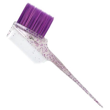 Gera Professional, Кисть- гребень, длинная смешанная фиолетовая щетина, цвет полупрозрачный с фиолетовыми блестками
