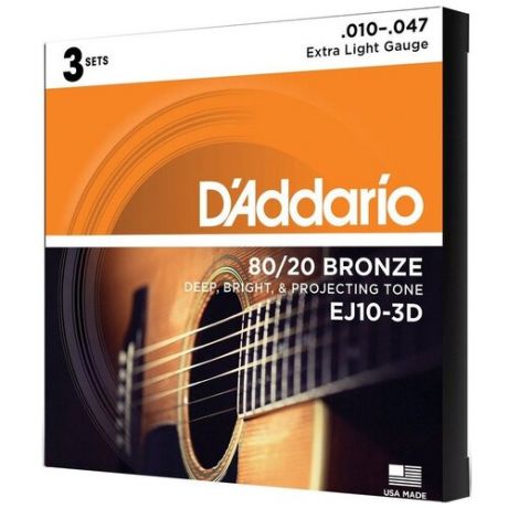 Струны для акустической гитары DAddario EJ10-3D