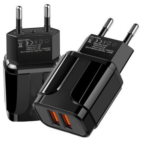 Сетевое зарядное устройство GSMIN TE-025 2хUSB (2,4A, 5V) (Черный)