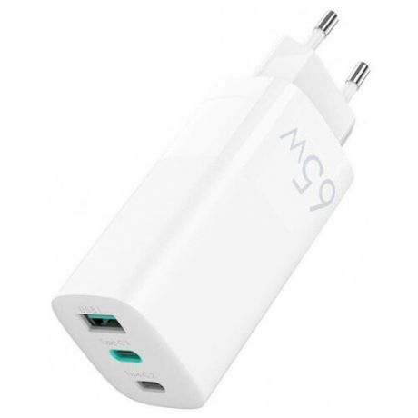 Сетевое зарядное устройство с быстрой зарядкой GSMIN 65Вт Quick Charge 3.0 (USB, Type-Cx2) (Белый)