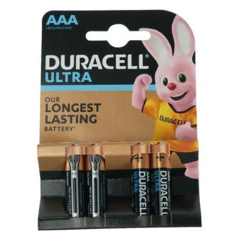 Батарейка алкалиновая Duracell Ultra Power, AAA, LR03-4BL, 1.5В, 4 шт.