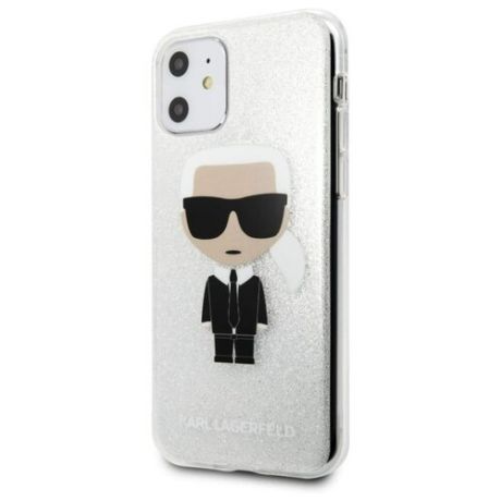 Пластиковый чехол-накладка для iPhone 11 Lagerfeld TPU collection Karl Iconik Hard Glitter, серебристый