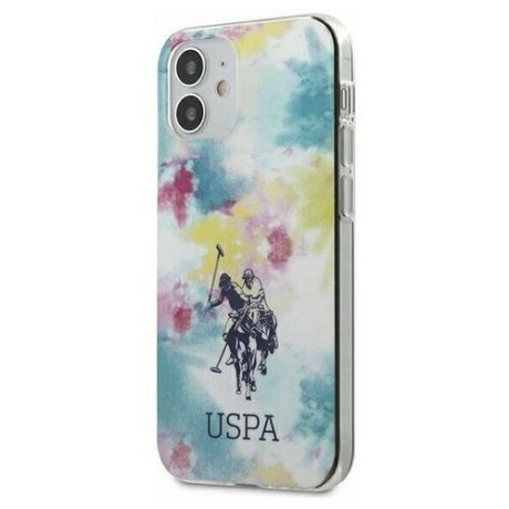 Пластиковый чехол-накладка для iPhone 12 mini U.S. Polo Assn. PC/TPU TIE / DYE Double horse Hard Multi, голубой/multicolor