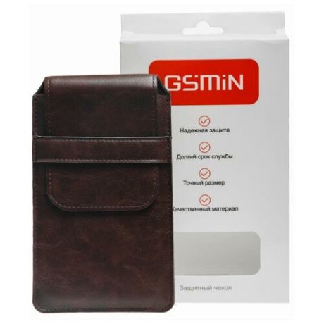 Чехол карман GSMIN с зажимом вертикальный на ремень универсальный 155x80 мм (5.5") (Коричневый)