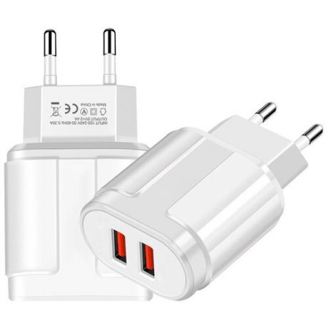 Сетевое зарядное устройство GSMIN TE-025 2хUSB (2,4A, 5V) (Белый)
