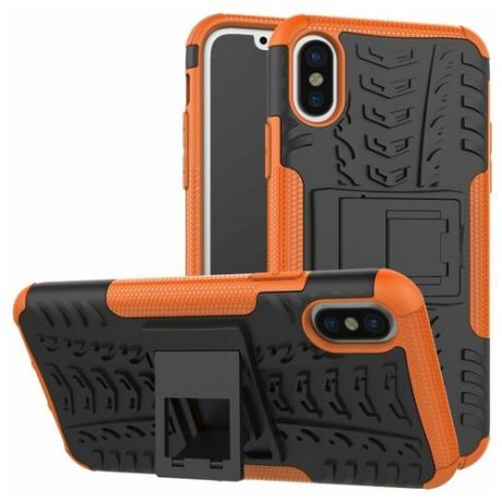 Противоударный чехол GSMIN Hybrid Case для iPhone X/XS Силикон + Пластик (Оранжевый)
