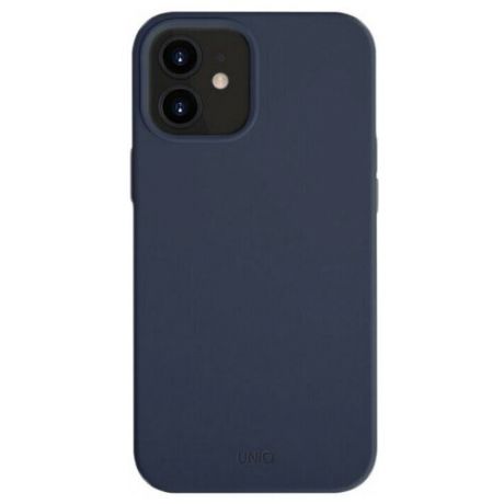 Силиконовый чехол-накладка для iPhone 12 mini Uniq Lino Anti-microbial, синий (IP5.4HYB(2020)-LINOHBLU)