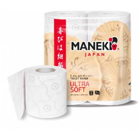 Бумага туалетная "Maneki. Kabi", 3-слойная, с тиснением, 4 рулона