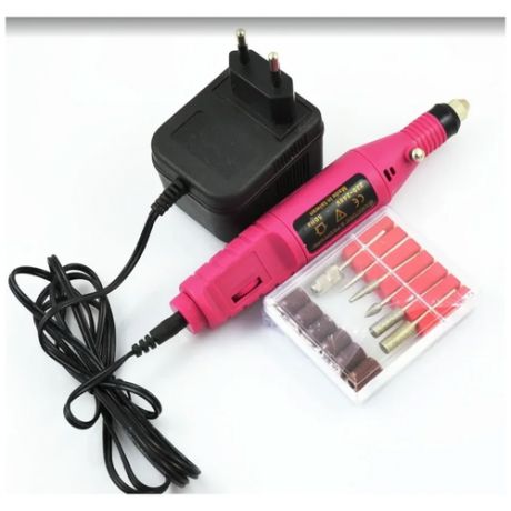 Аппарат-ручка для маникюра и педикюра, фрезер для маникюра, 6 насадок, розовая