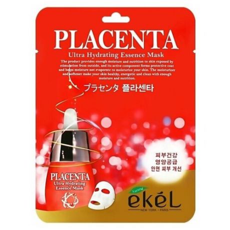Ekel Placenta Ultra Hydrating Essense Mask Тканевая маска с экстрактом плаценты, 25 мл, 5 шт.