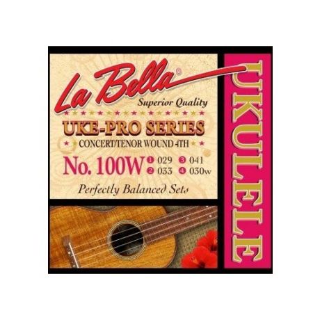 100W Uke- Pro Комплект струн для концертного и тенор укулеле, оплетка 4- ой струны, La Bella