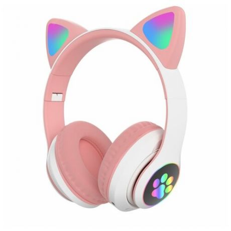 Беспроводные светящиеся наушники с ушками кошки Wireless Heads CAT (розовые)
