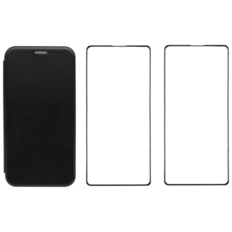 Комплект для iPhone 11 Pro Max : чехол книжка черный + два закаленных защитных стекла с черной рамкой