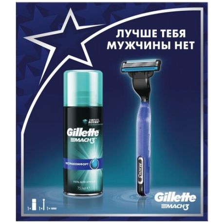 Мужской подарочный набор Gillette Mach3 Start, бритва с 1 кассетой, гель для бритья Mach3