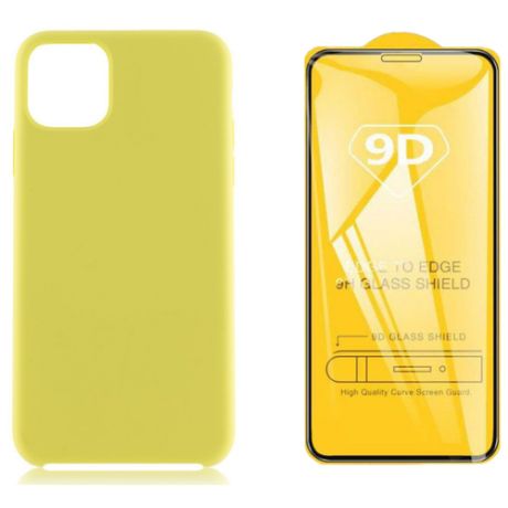 Чехол накладка для iPhone 12 mini с подкладкой из микрофибры / комплект с защитным стеклом / желтый