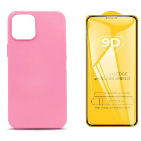 Чехол накладка для iPhone 12 mini с подкладкой из микрофибры / комплект с защитным стеклом / розовый