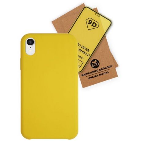 Чехол накладка для iPhone Xr с подкладкой из микрофибры / комплект с защитным стеклом / желтый