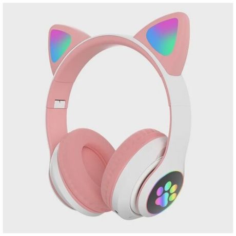 Беспроводные наушники Bluetooth CAT STN-28 синий с кошачьими ушками, светящимися кошачьими ушами, детские, розовые