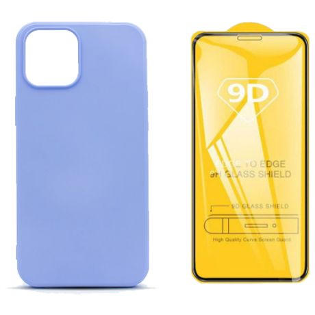 Чехол накладка для iPhone 12 с подкладкой из микрофибры / комплект с защитным стеклом / сиреневый