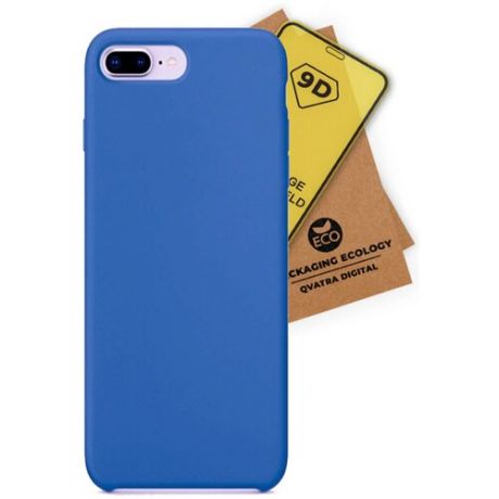 Чехол накладка для iPhone 7 Plus с подкладкой из микрофибры / комплект с защитным стеклом / синий