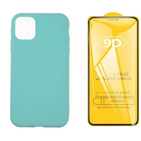 Чехол накладка для iPhone 12 mini с подкладкой из микрофибры / комплект с защитным стеклом / бирюзовый