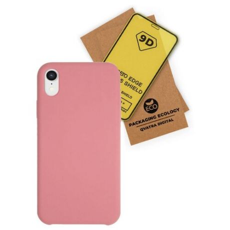 Чехол накладка для iPhone Xr с подкладкой из микрофибры / комплект с защитным стеклом / розовый