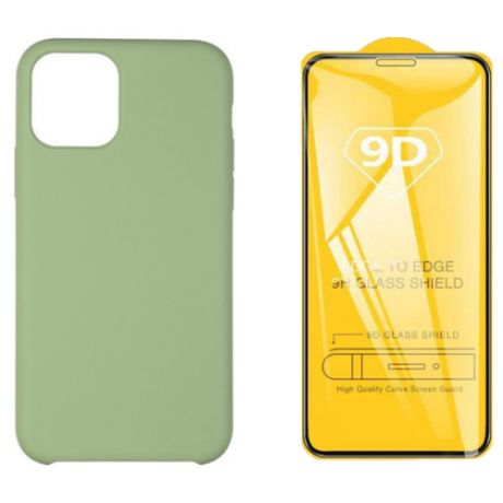 Чехол накладка для iPhone 11 Pro Max с подкладкой из микрофибры / комплект с защитным стеклом / зеленый