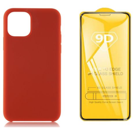 Чехол накладка для iPhone 11 Pro Max с подкладкой из микрофибры / комплект с защитным стеклом / красный