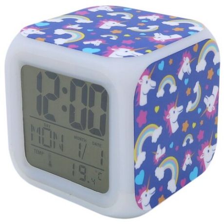 Часы с термометром Михи Михи Единорог с подсветкой № 11 MM09404, белый/фиолетовый