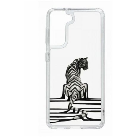 Чехол Samsung Galaxy S21 Kruche Print Tiger/самсунг/бампер/накладка/противоударный/защита камеры/с рисунком/защитный/ударопрочный